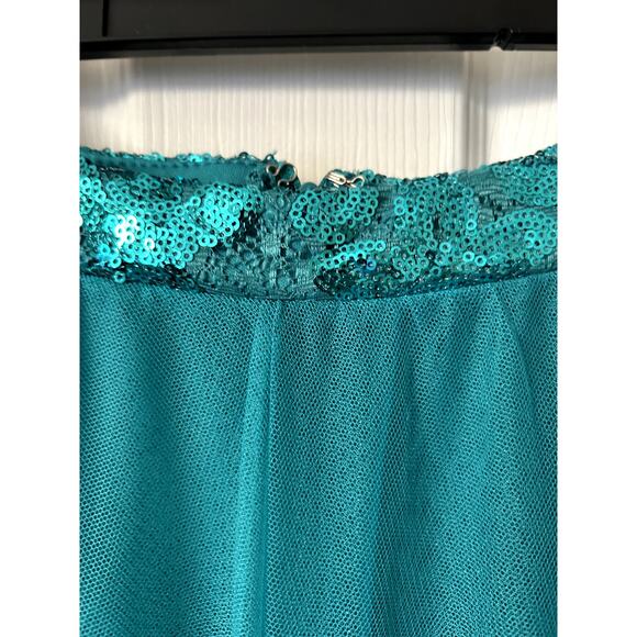 City Triangles Maxi Skirt Junior Teen 9 Teal Sequin Tiered Prom Formal Party NEW - Picture 3 of 12